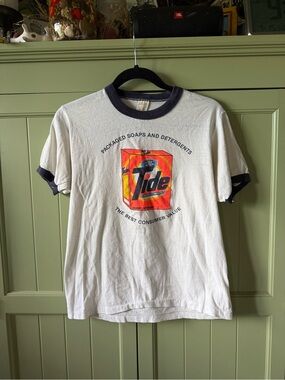 Vintage Graphic Ringer Tee - White with Navy Trim